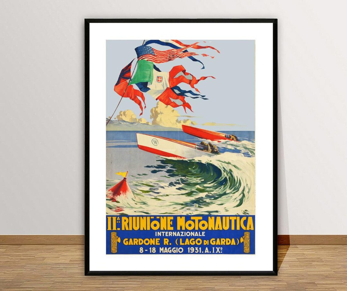 Gardone Lago Di Garda 1931 International Powerboat Race Vintage Poster - Image 2