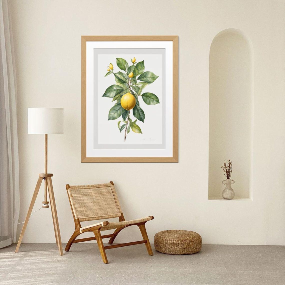 Lemon Branch Wall Art Watercolor Citrus Kitchen Print Minimal Botanical Decor Png