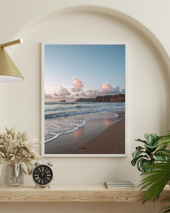 Beach Sunset Ocean Waves Calm Coastal Seaside Cliffs Photo Wall Art