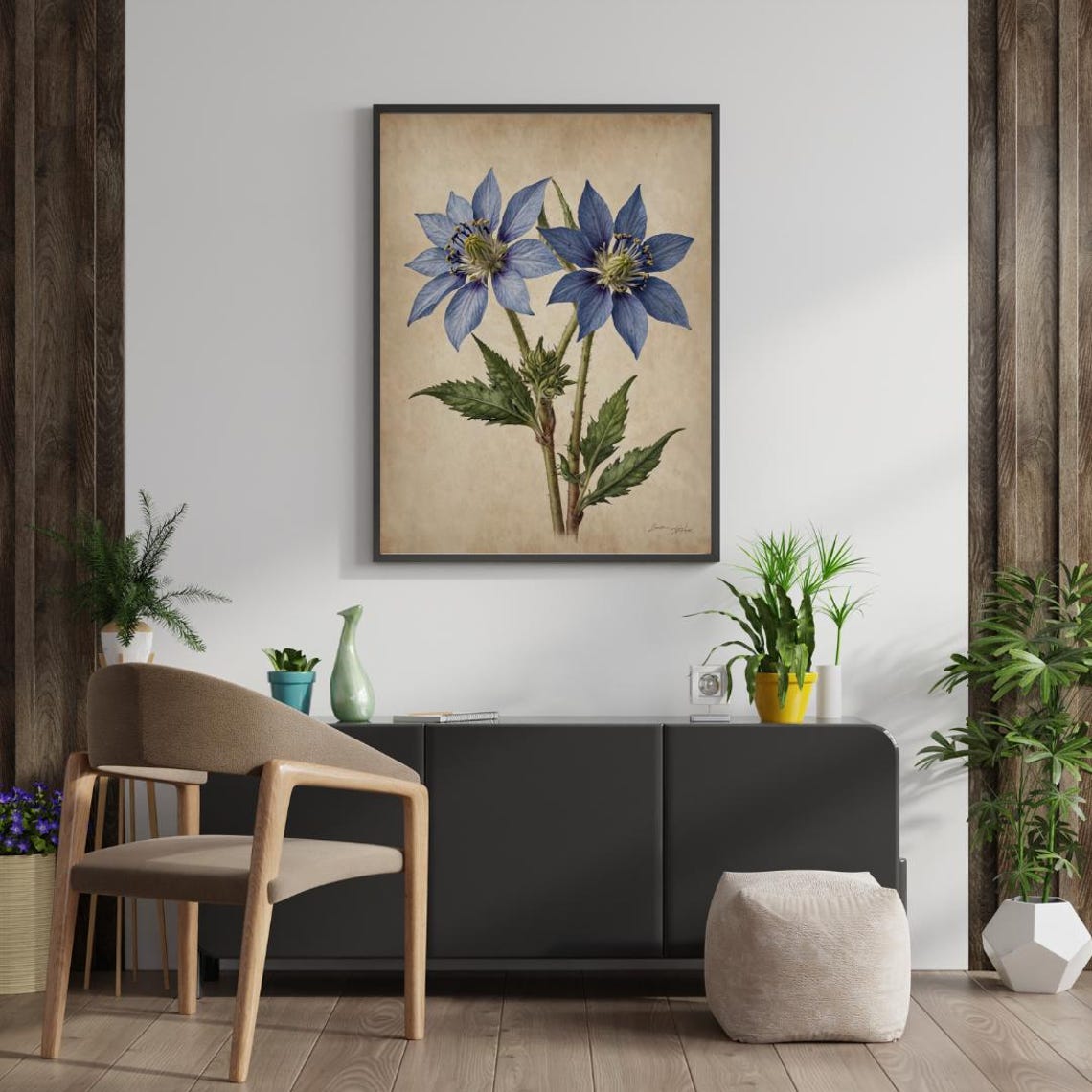 Borage Flower Wall Art Watercolor Blue Star Botanical Print Herbal Decor Instant Png