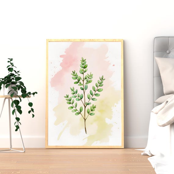 Watercolor Marjoram Herb Print Delicate Botanical Kitchen Wall Art