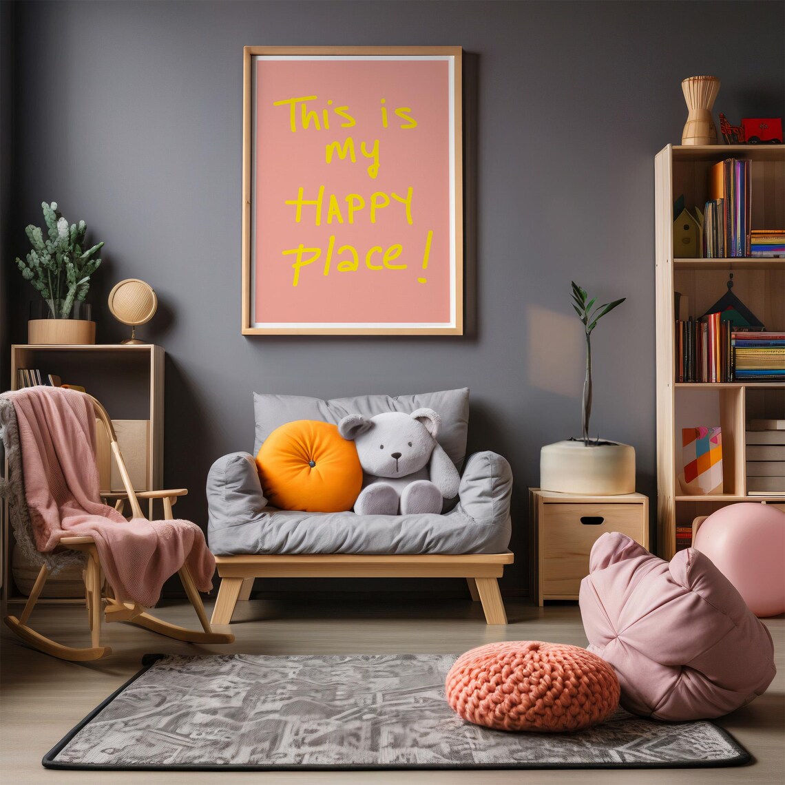 This Is My Happy Place Pink Handwritten Quote Cheerful Wall Poster - Image 5