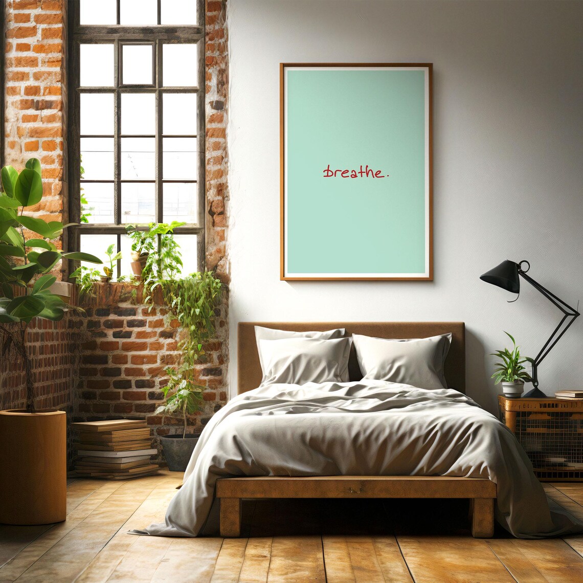 Breathe Minimalist Red Handwriting on Mint Simple Quote Art Poster - Image 5
