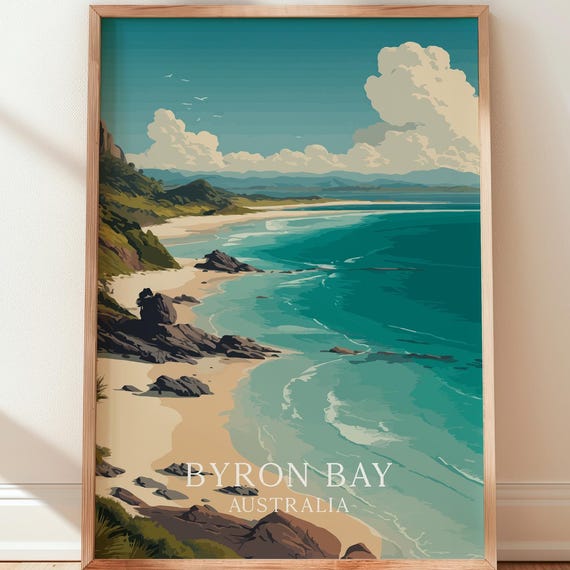 Byron Bay Beach Poster Surf Town Decor Australian Ocean Art