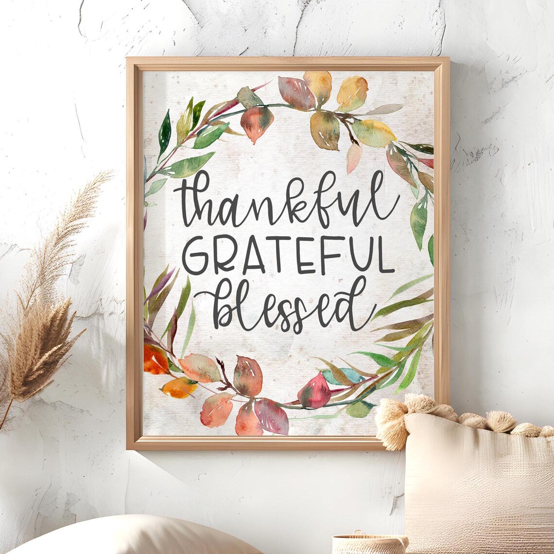 Thankful Grateful Blessed Fall Thanksgiving Poster Print