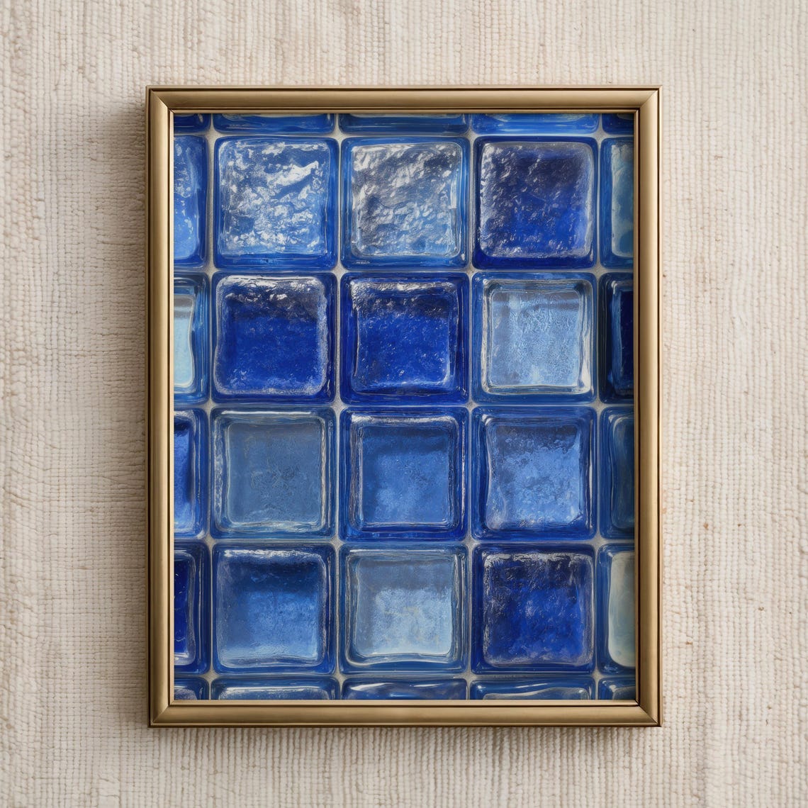 Blue Glass Tile Grid Sapphire Abstract Modern Textured Wall Art