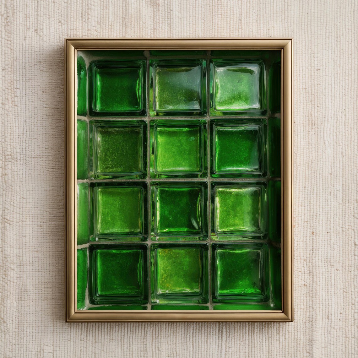 Green Glass Tile Abstract Print, Mid-Century Vintage