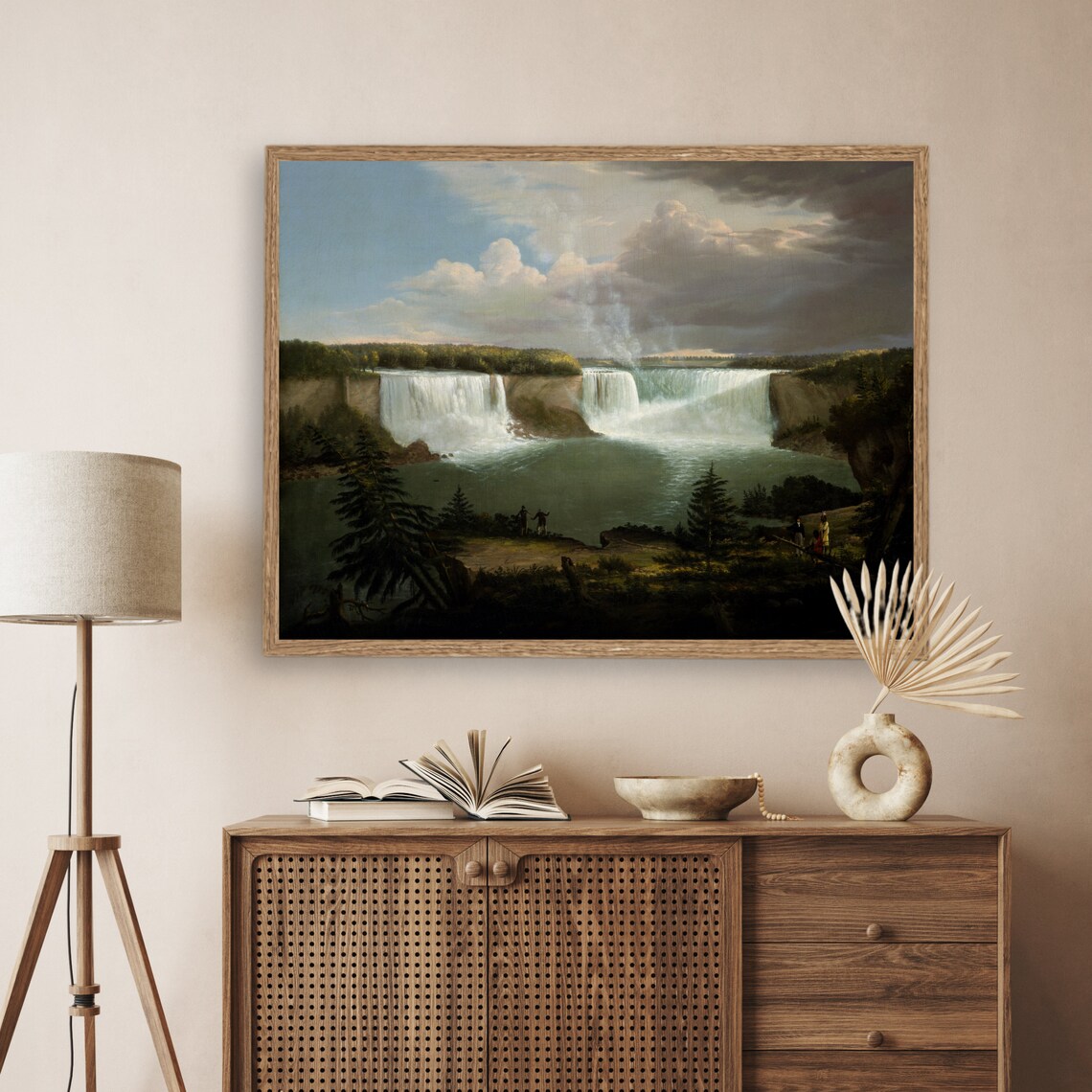 Serene Waterfall Landscape Art Print, Nature Inspired