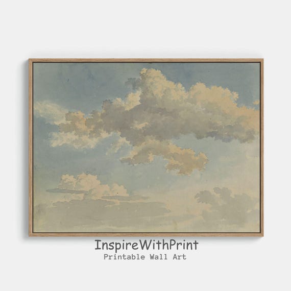 Moody Cloud Wall Art Vintage Oil Painting Cloudy Sky Print Decor Above The Bed