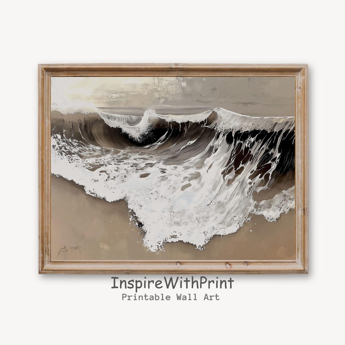 Crashing Ocean Wave Sepia Toned Dramatic Seascape Painting Poster