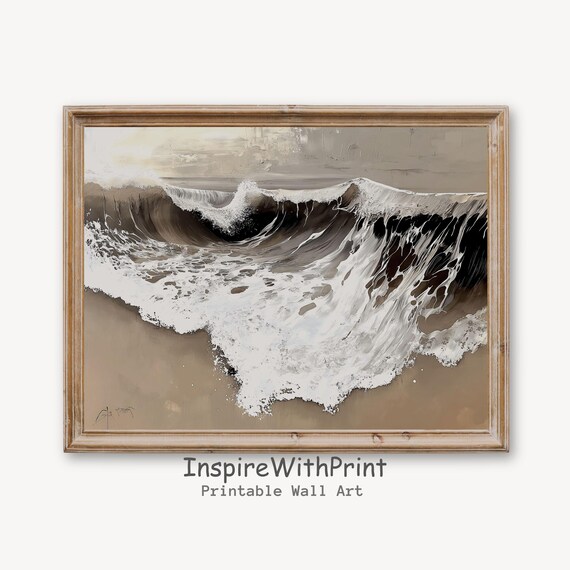 Crashing Ocean Wave Sepia Toned Dramatic Seascape Painting Poster