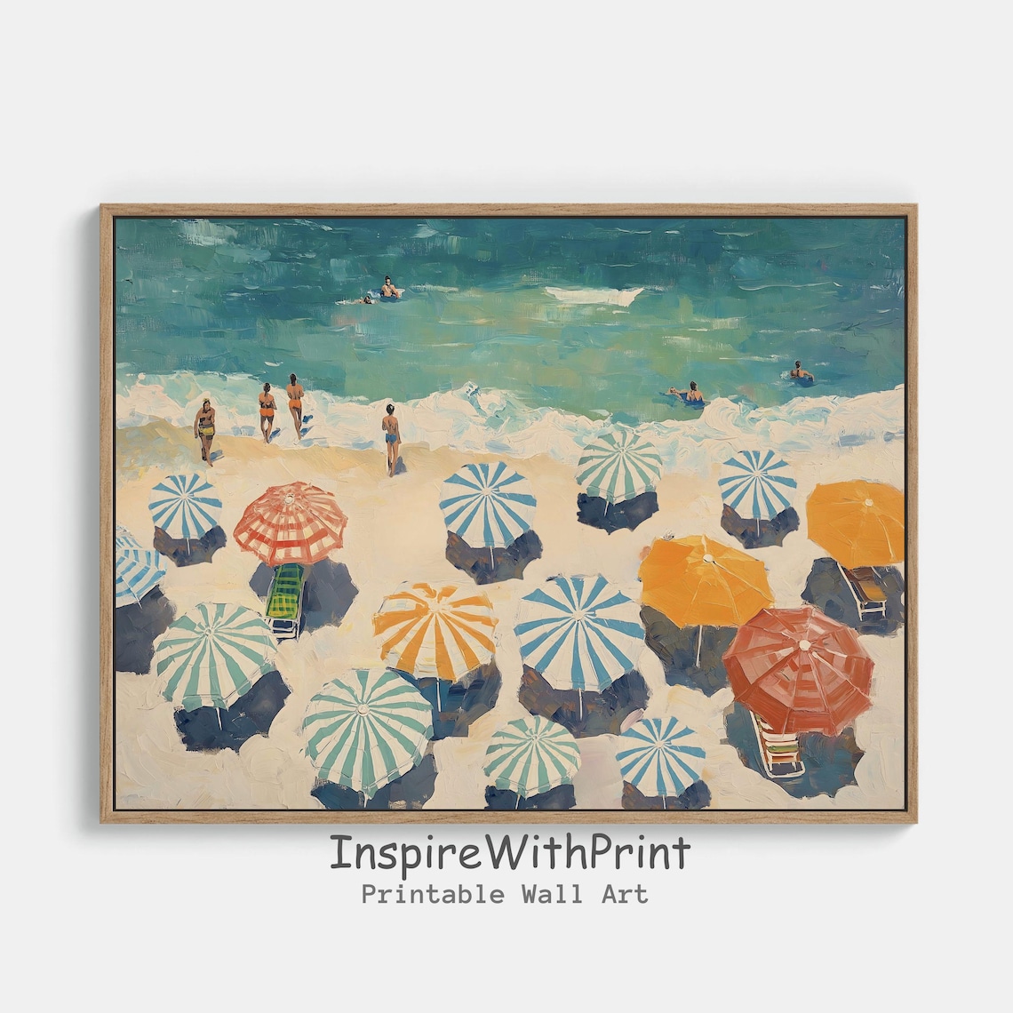 Summer Retro Beach Coastal Seascape Travel Poster