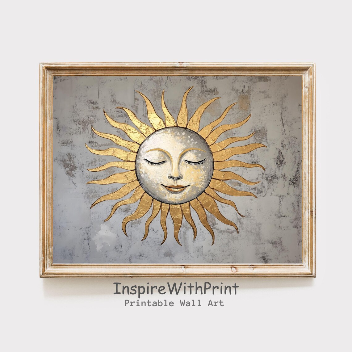 Boho Sun Print Mid Century Modern Wall Art Abstract Painting Sunshine Neutral Gold Color Nursery