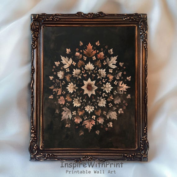 Rustic Fall Floral Print Moody Botanical Autumn Flower Vintage Dark Neutral Thanksgiving Art Decor
