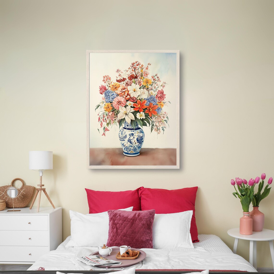 Colorful Flower Bouquet In Blue Chinoiserie Vase Still Life Poster