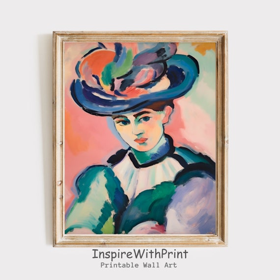 Abstract Woman Portrait Painting Matisse Inspired Art Print Pastel Wall Decor