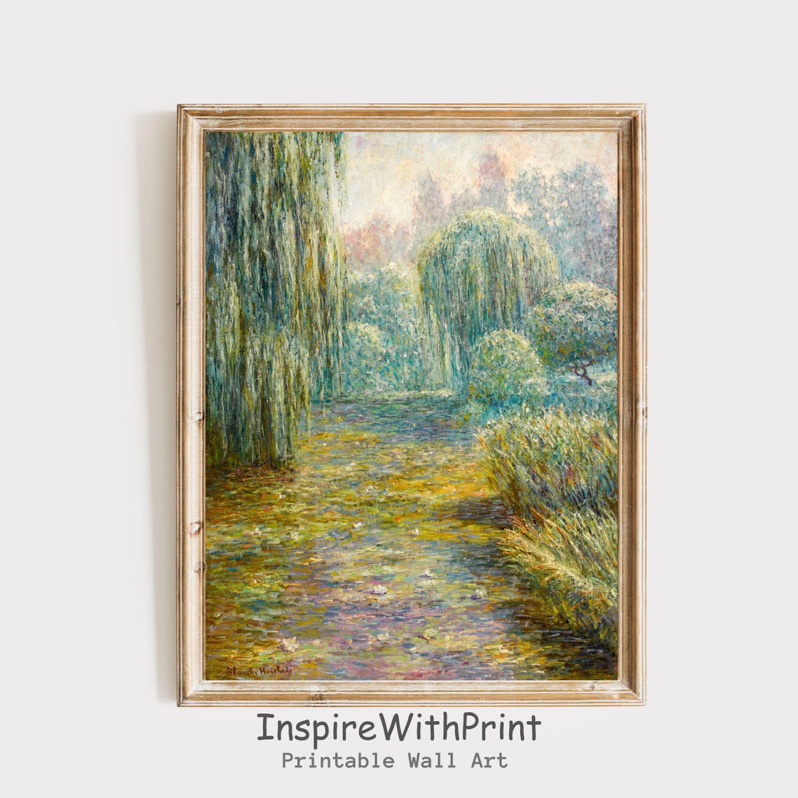 Vintage Willow Garden Spring Oil Painting Landscape Wall Art