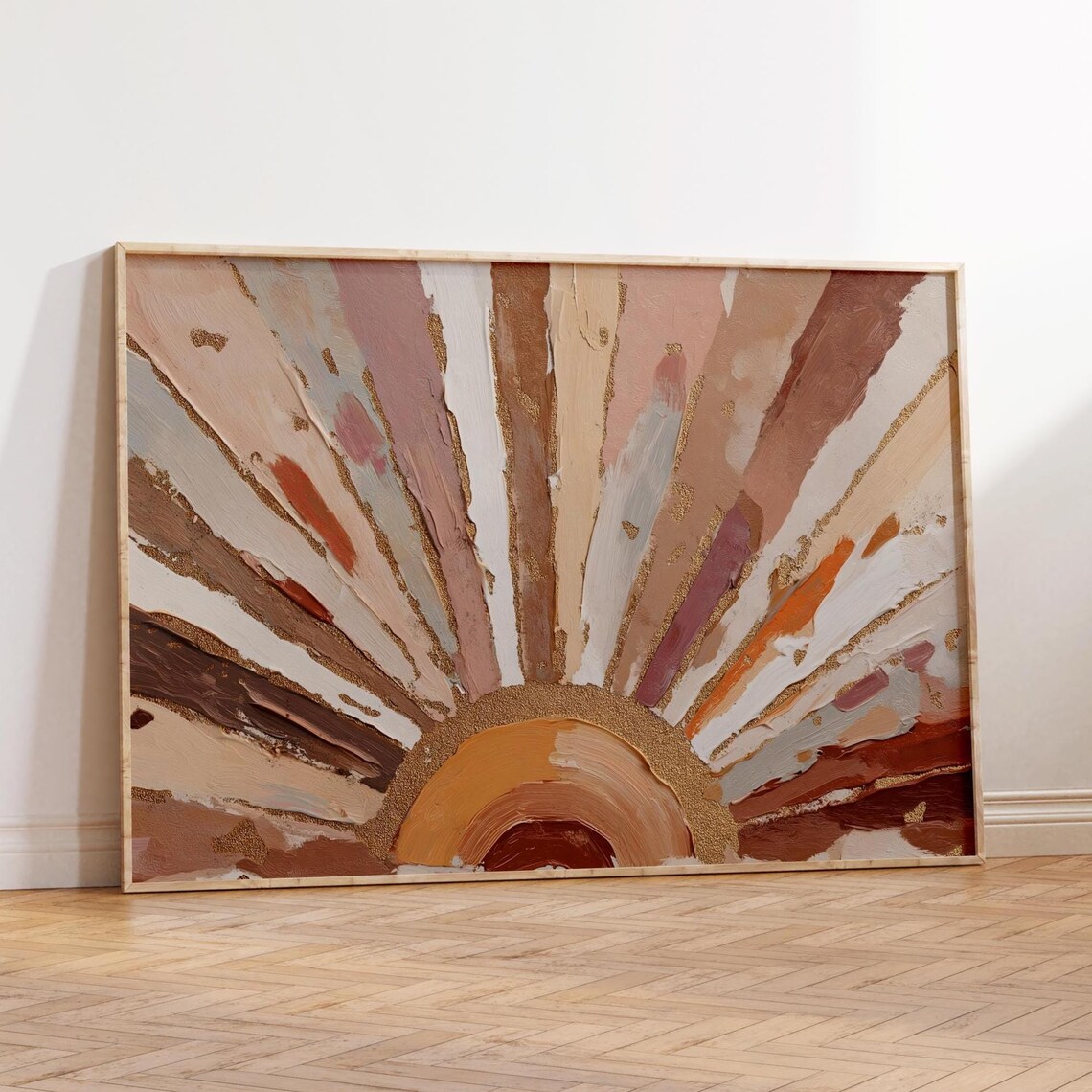 Boho Sun Print Horizontal Art Abstract Sunrise Midcentury Modern Earthtones Playroom Poster Nursery