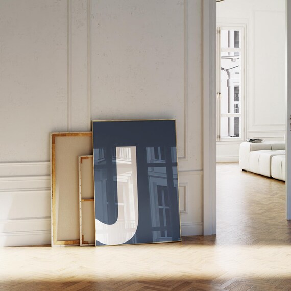 Letter J Navy Blue Monogram Initial Poster for Modern Home Decor
