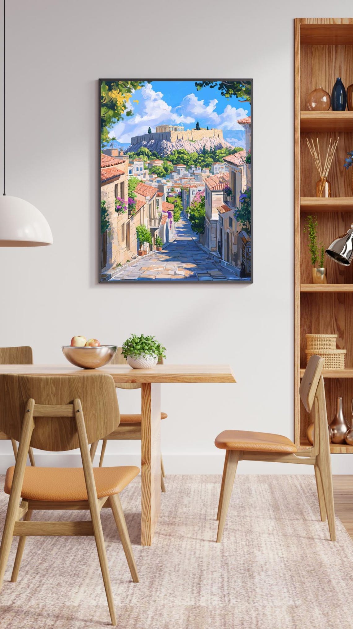 Athens Acropolis Above Plaka Street Illustrated Greece Poster - Image 2