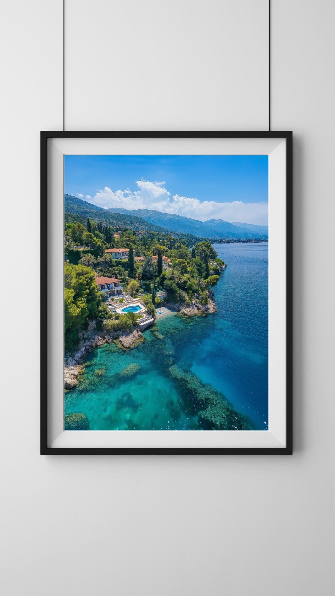 Aerial View Of Mediterranean Coastline Villas And Turquoise Bay Poster