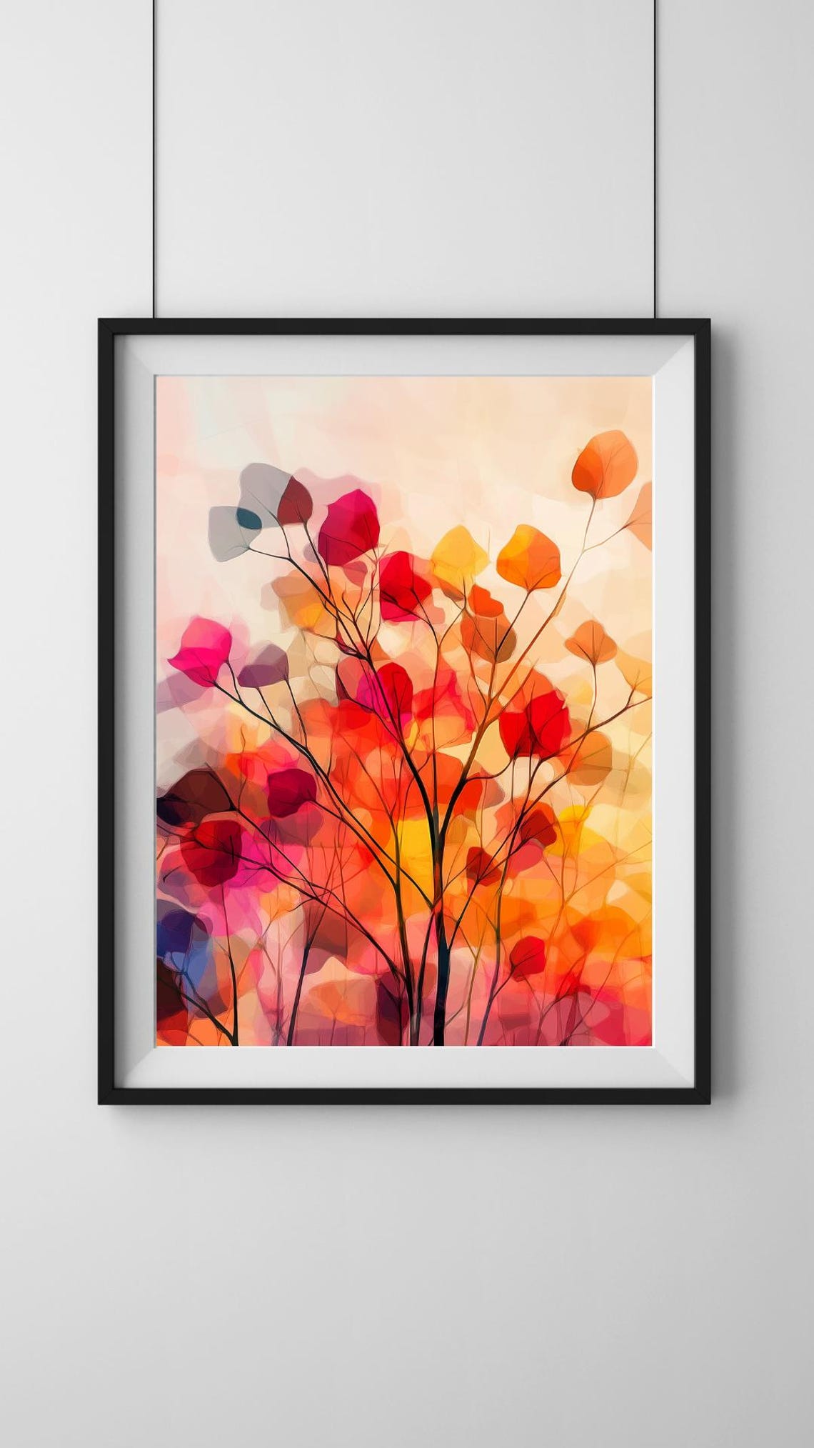 Abstract Watercolor Tree With Red Orange Autumn Foliage Poster
