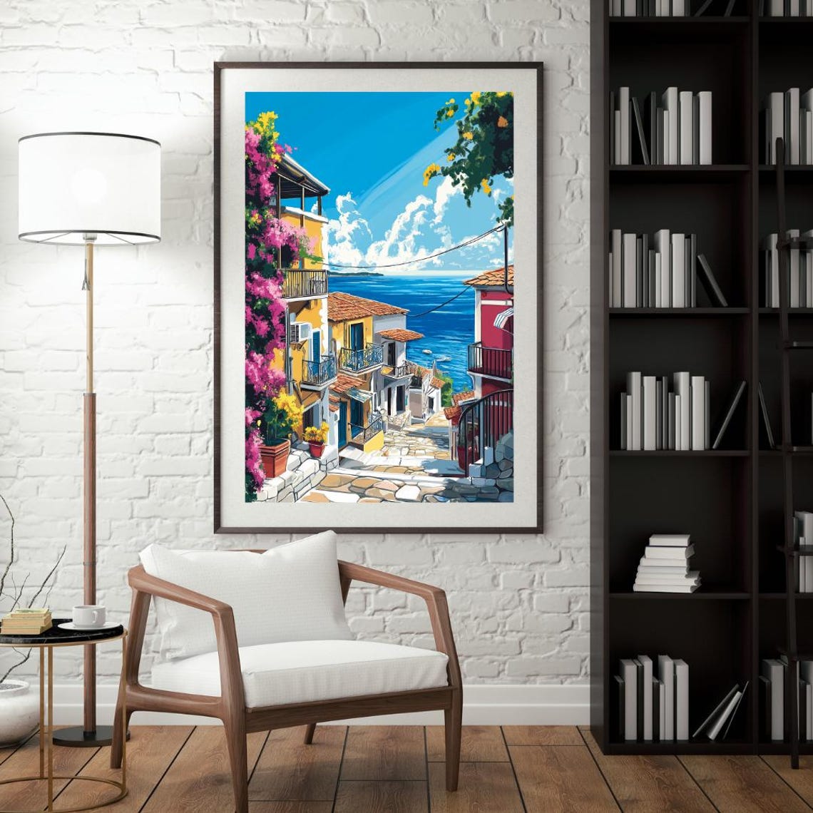 Mediterranean Village Staircase To The Sea With Bougainvillea Poster - Image 4