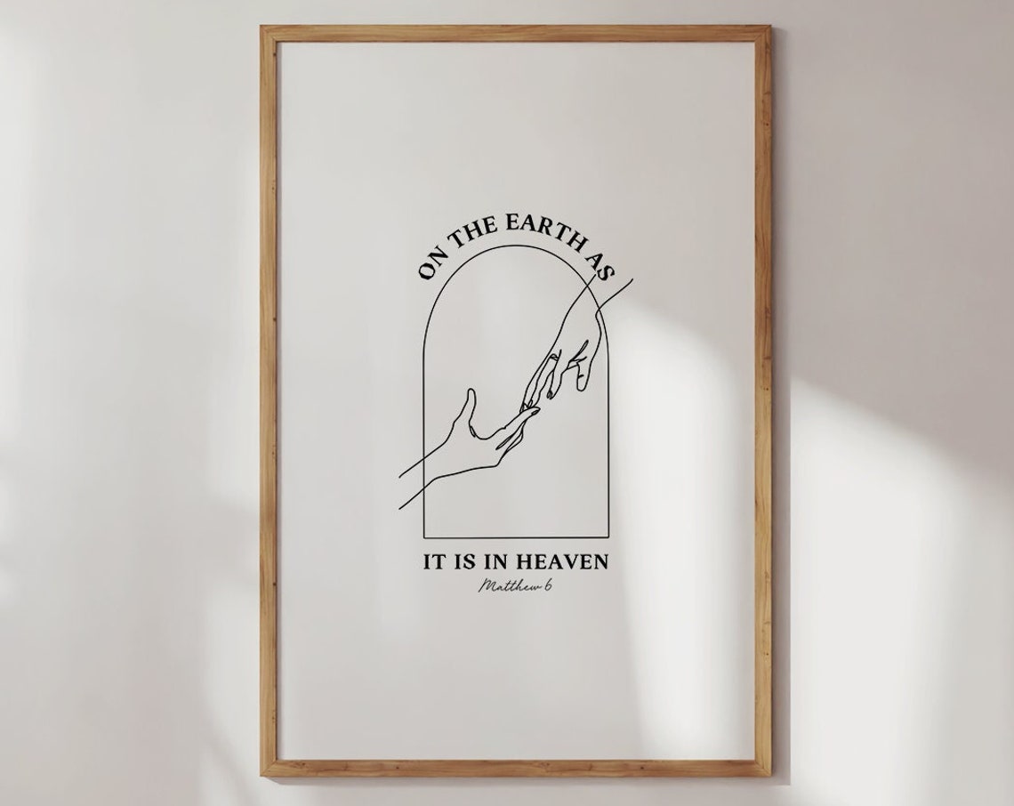 On Earth As It Is in Heaven Matthew 6 Hands Line Art Christian Poster