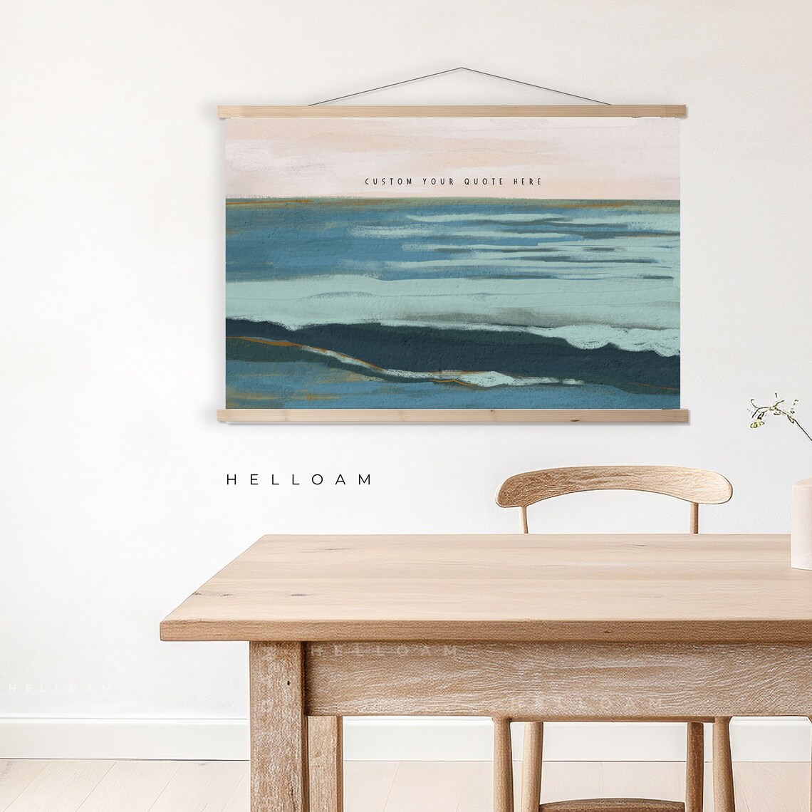 Custom Quote Abstract Coastal Wave Wall Hanging Teal Navy Minimalist Print - Image 3
