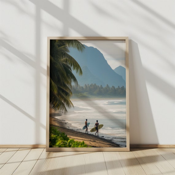 Oahu Surfers Paradise Art Print Hawaii Islands Surfboards And Palm Trees Perfect Decor For Local Surfer Beach Lover