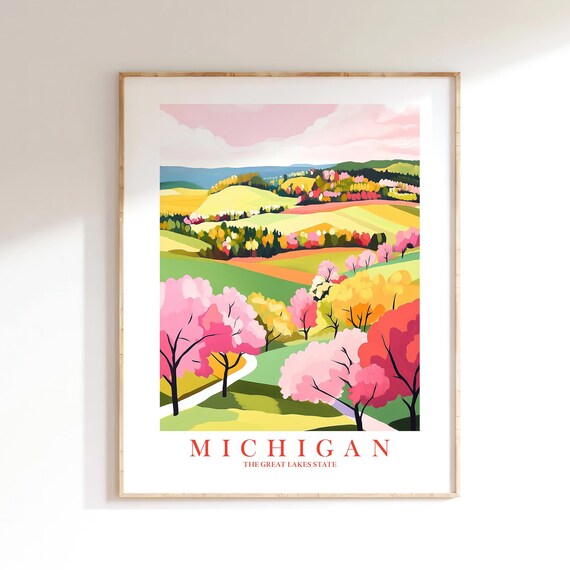 Michigan The Great Lakes State Rolling Hills Autumn Travel Poster