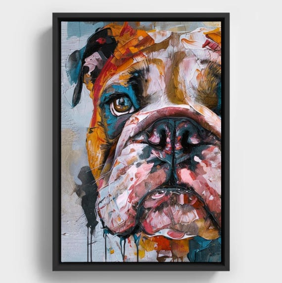 Colorful English Bulldog Art Abstract Impasto Dog Portrait