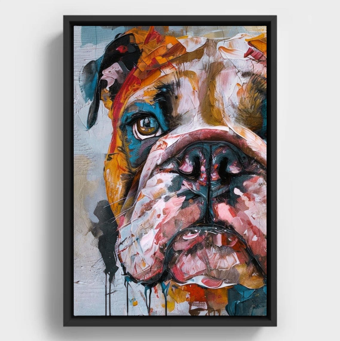 Colorful English Bulldog Art Abstract Impasto Dog Portrait