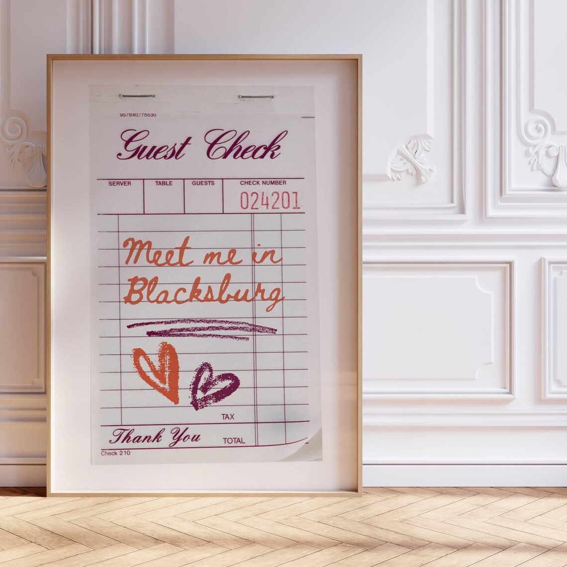 Meet Me In Blacksburg Guest Check Note Retro College Dorm Poster