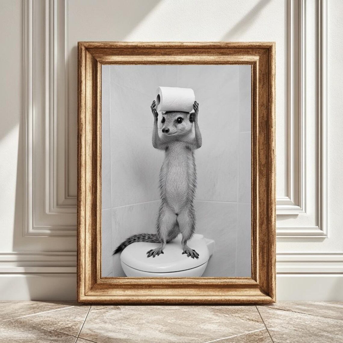 Mongoose With Toilet Roll, Wildlife Illustration