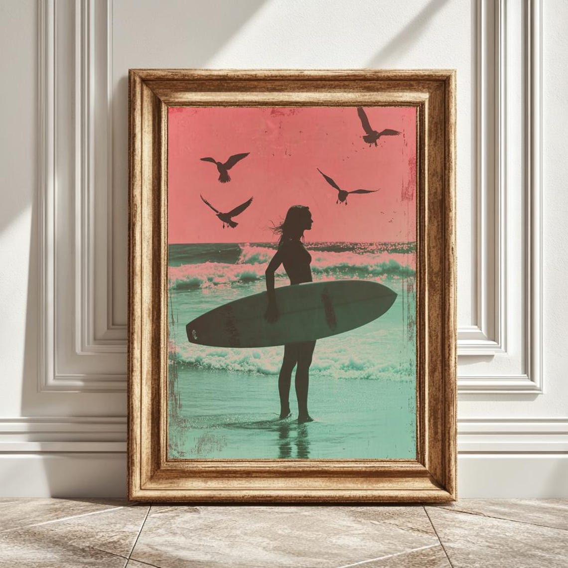 Girl Holding Surfboard, Beach Wall Art