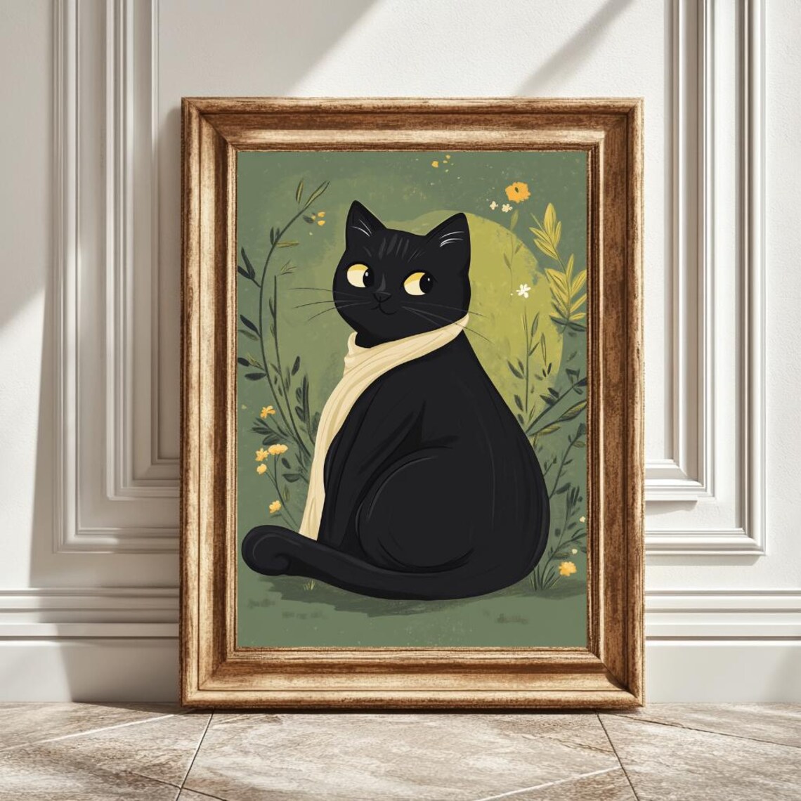 Black Cat Drawing, Modern Cat Art
