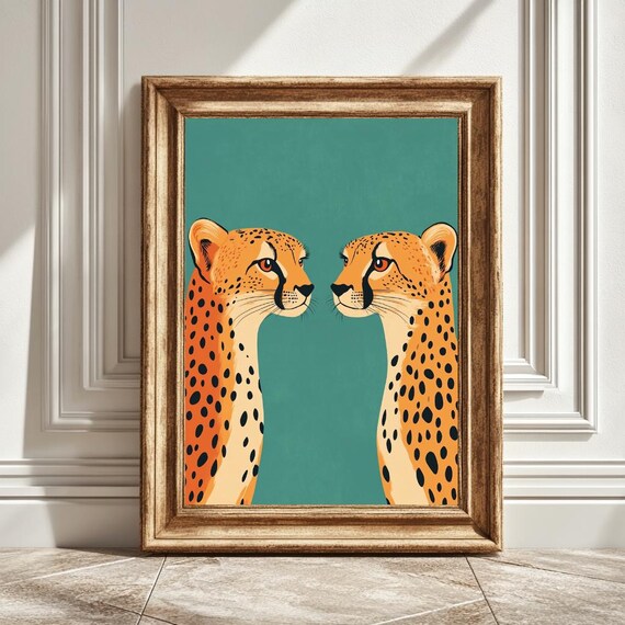 Cheetah Pair Art Print, Wildlife Nature Lover Gift