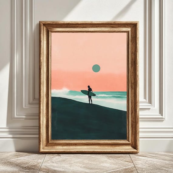 Girl Holding Surfboard, Beach Art Print