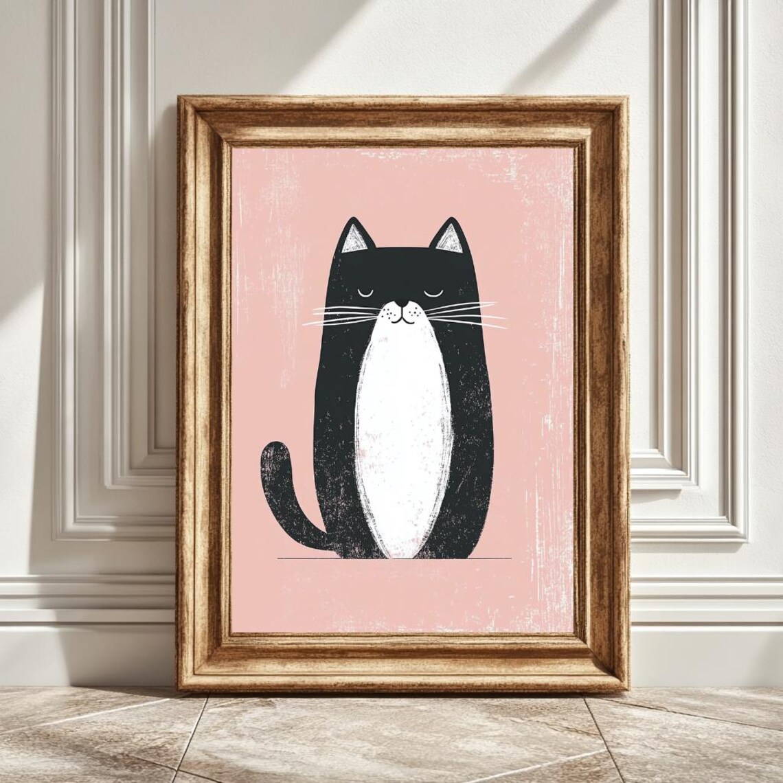 Black And White Cat Print, Minimalist Decor