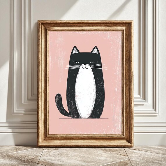 Black And White Cat Print, Minimalist Decor