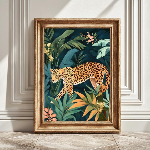 Leopard In The Jungle, Boho Style Art Print