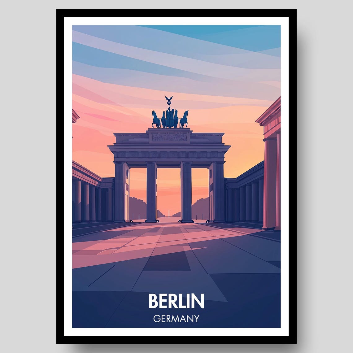 Berlin Brandenburg Gate Sunset Quadriga Germany Romantic Travel Poster