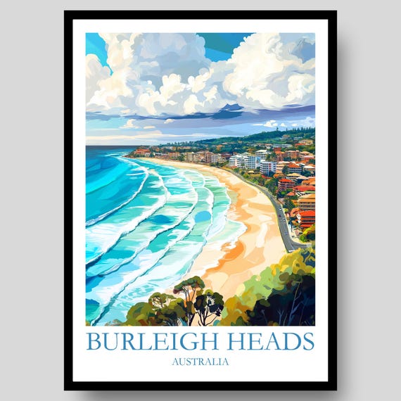 Burleigh Heads Poster Gold Coast Australian Wall Art Surf Print Travel Australia