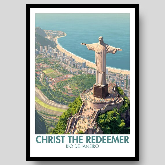 Christ the Redeemer Rio de Janeiro Aerial View Travel Poster
