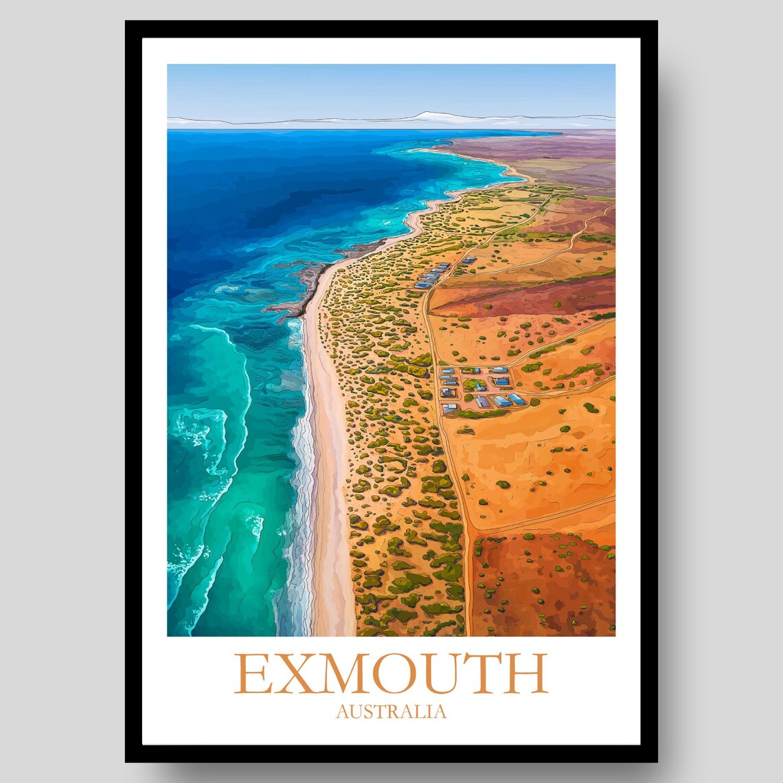 Exmouth Australia Aerial Turquoise Coastline Red Desert Travel Poster
