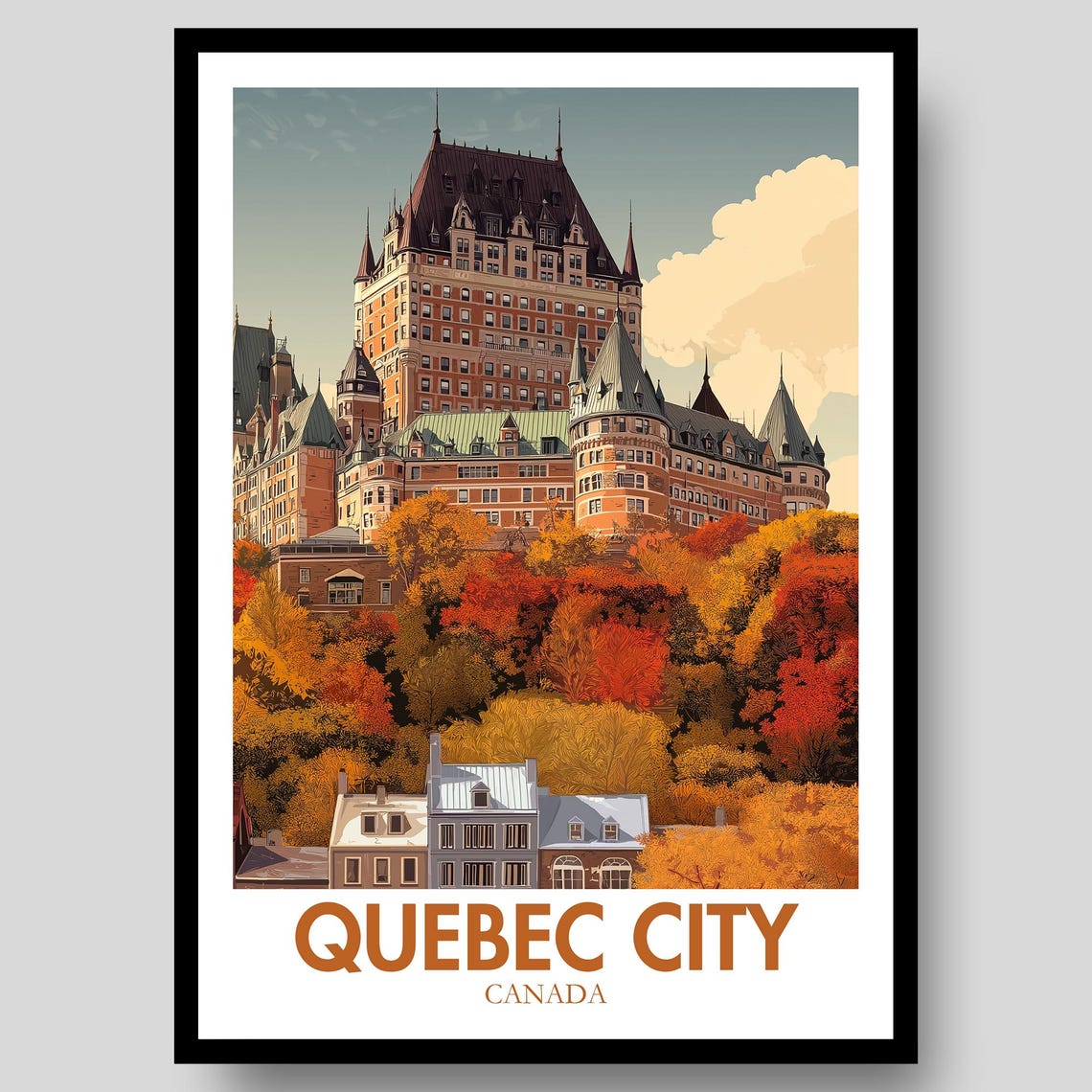 Quebec City Canada Chateau Frontenac Autumn Retro Travel Poster