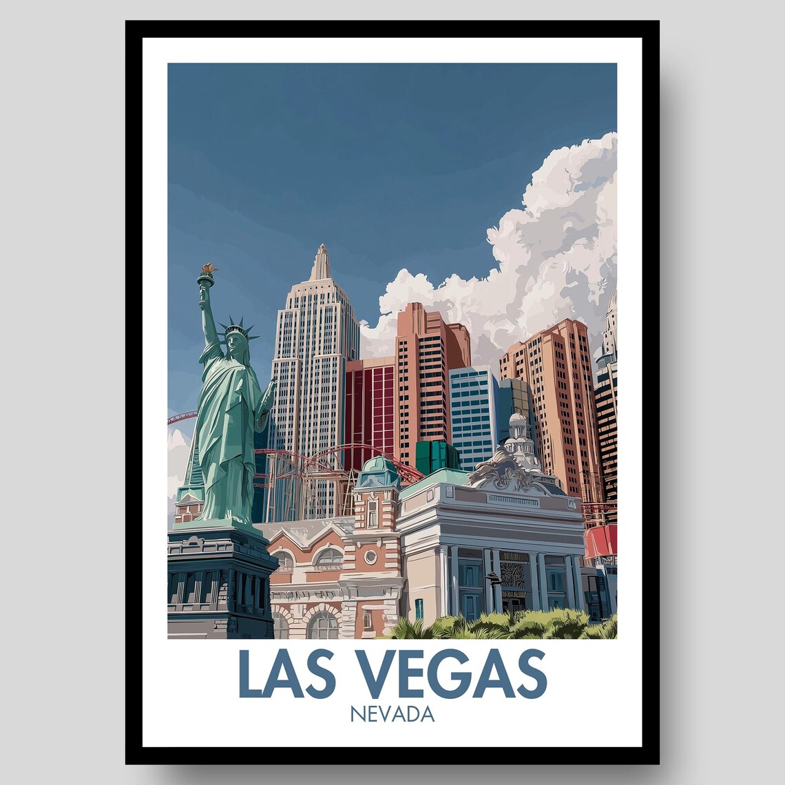 Las Vegas Nevada New York Skyline Statue of Liberty Replica Poster