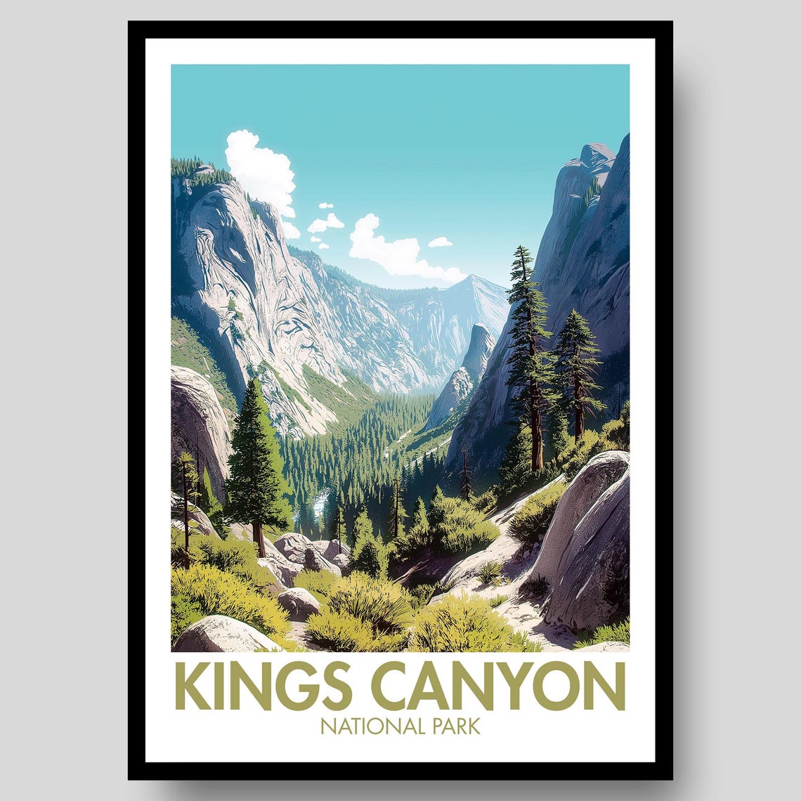 Kings Canyon National Park Granite Cliffs Vintage Travel Poster