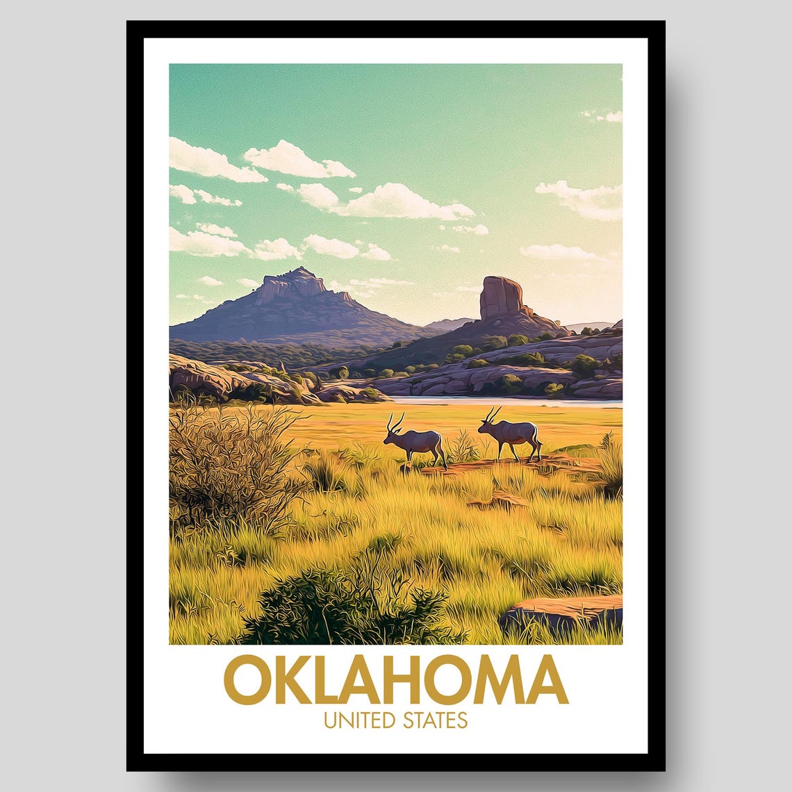 Oklahoma Poster State Print Wall Art City Decor Map